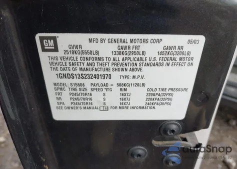 2003 Chevrolet Trailblazer Ls from USA, damaged, VIN 1GNDS13S232401970